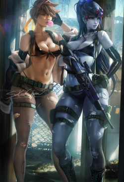 tigrava:    Tracer and Widowmaker by Sakimichan