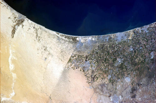 colchrishadfield: A rare space sight. Most borders are invisible from orbit. This one between Egypt 