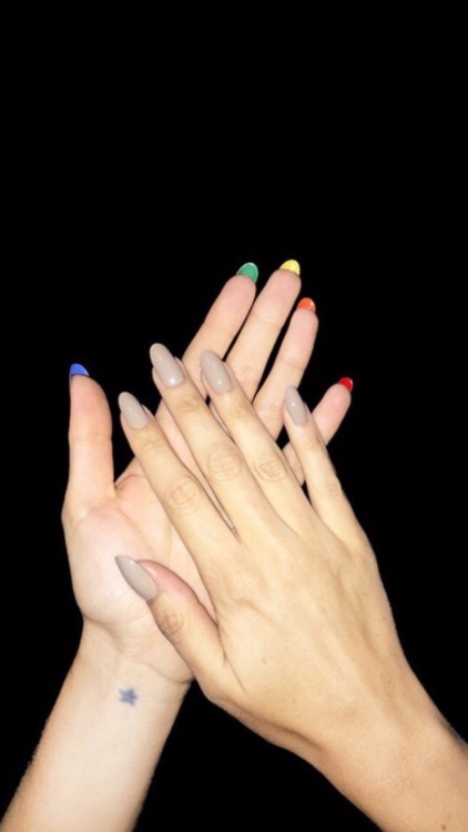 zoctubre:Beige Nails with Rainbow Colored Backsides by Madeline Poole