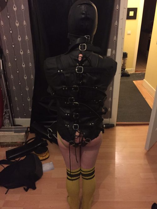 pupswoz:  Spent some time as a Straightjacketed, gagged gimp in my cage 