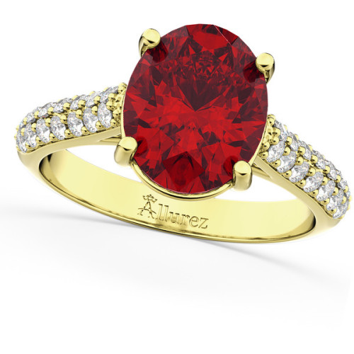 Allurez Oval Ruby &amp; Diamond Engagement Ring 18k Yellow Gold (4.42ct) ❤ liked on Polyvore (se