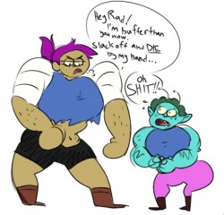 lamewood-plaza-turbo:  bastardfact:While Enid grows muscles Rad’s butt grows bigger and bigger everyday in everyway All I see is rcdarts  I swear to god I drew this before I even knew about rcdarts please believe me