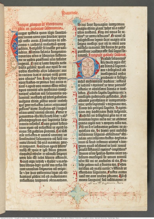 Biblia Latina. Mainz: Johann Gutenberg, ca. 1454.Harry Elkins Widener Collection Houghton Library, H