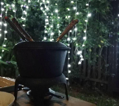 Fondue night in our garden. We have been meaning to do fondue again for a while (like, years) so we 