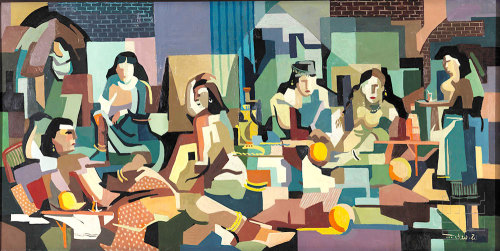 modernbaghdad:Women in a Cafe, painting by Hafidh al-Droubi, 1960نسوة في مقهى، لوحة برسم حافظ الدروب