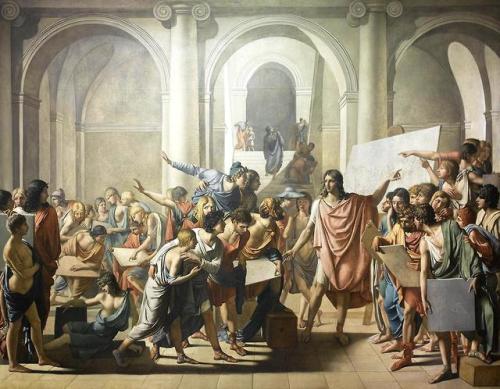 School of Apelles (1800). Jean Broc (French, 1771-1850). Oil on canvas. Musée du Louvre.This work, t