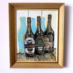 slowartday:  &lsquo;bottles.&rsquo; Acrylic, ink   graphite on 16.0125”by20” MDF (20”by24” framed). 2013.  http://andyborehol.com