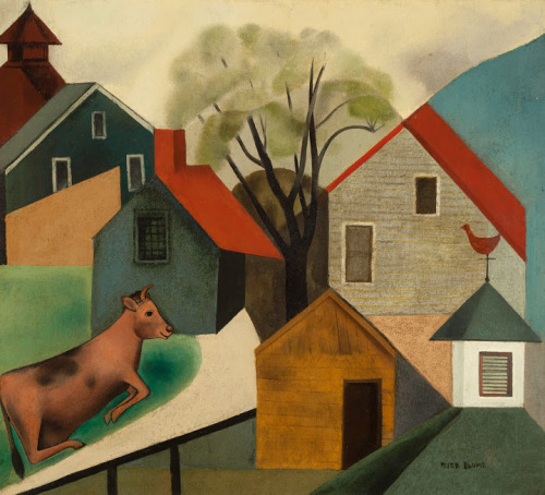 terminusantequem:Peter Blume (American, 1906–1992) - Cow in Pasture (1926) - oil on canvas, 18