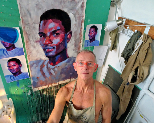 With my newest painting of Rod, in my Puerto Vallarta studio. This one’s titled “Bl