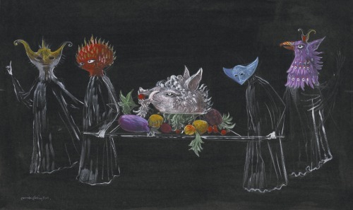 yan-wo:Leonora Carrington, Personajes llevando naturaleza muerta (Surreal Figures carrying Still Lif