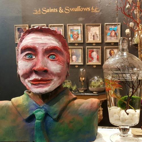 Where&rsquo;s Justin &ldquo;Saints and Swallows&rdquo; @17moonsartstudio #assemblageart#firstfriday