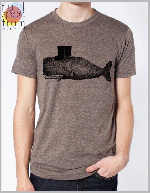 Whale wearing a Tophat Unisex T Shirt American Apparel XS, S, M, L, XL 9 Colors Arm Fin Tattoo Cigar