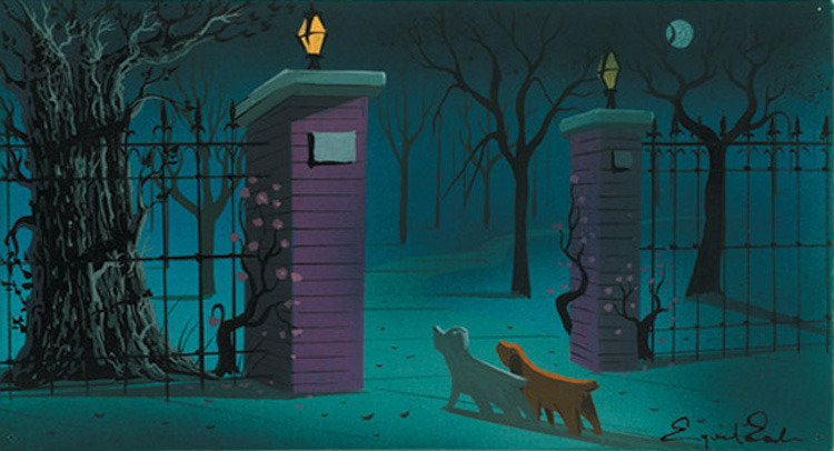 the-disney-elite:  Eyvind Earle’s concept art for Walt Disney’s  Lady and the