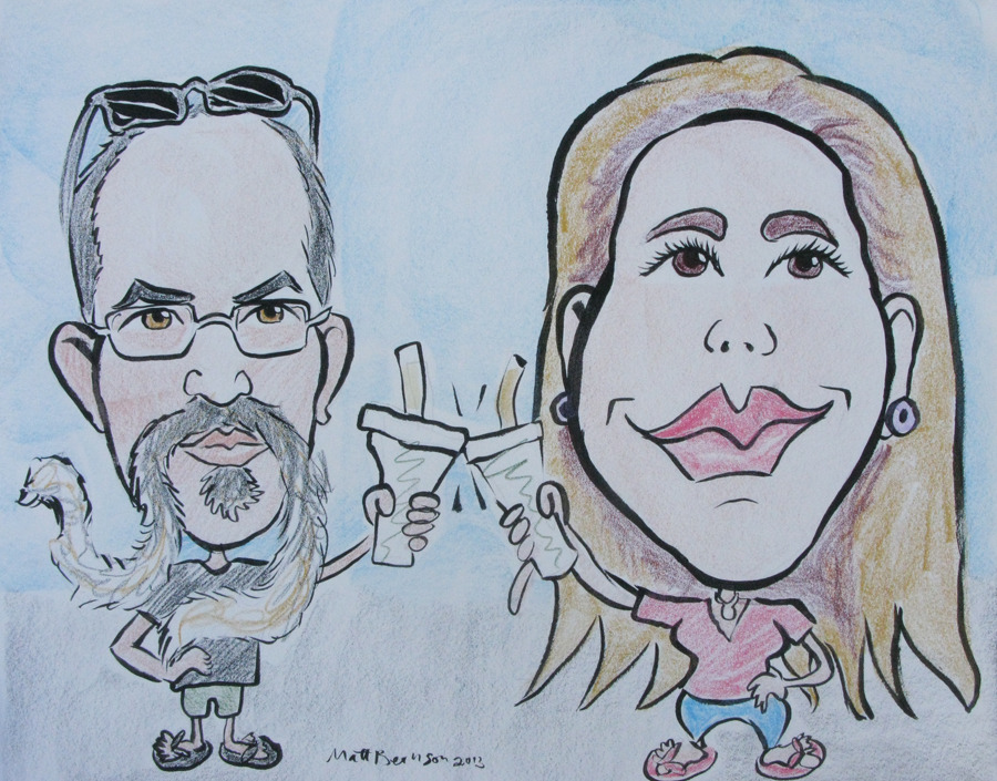 Caricature by Matt Bernson   Ink and woodless colored pencil on paper  11&quot;x14&quot;