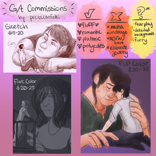 petiteconfetti: All righty, I am officially taking commissions!! Three slots are now open~ Currently