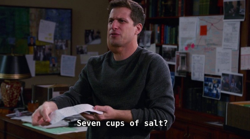 This series could use a couples cooking class episode. The B plot would be Rosa trying