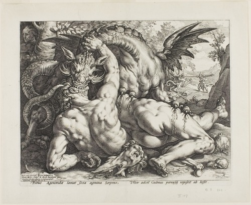 The Dragon Devouring the Companions of Cadmus, Hendrick Goltzius after Cornelis Cornelisz. van Haarl