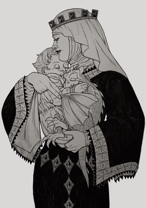 Rhaenys The Conqueror, Baby Aenys, And His Hatchling Quicksilver. Based On Leyendecker's Madonna And