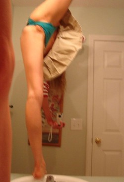 Pantybabes:  Flexible Girl Taking A Selfie On The Bathroom Counter Exposes Her Pussy