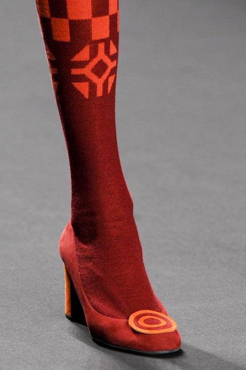 Dark red socks with bright red geometric patterns - Anna Sui AW 2013