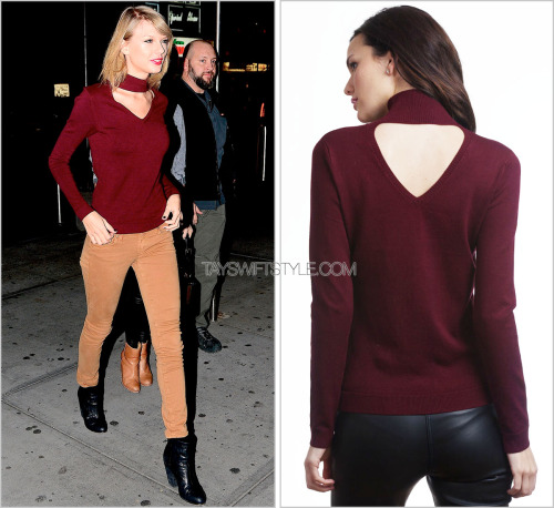 taylorswift:  taylorswiftstyle:  Leaving her apartment | New York City, NY | November 12, 2014 525 America ‘Jen V-Back Tunic’ - 贻.00 (similar) Taylor wears a 525 America sweater while leaving her apartment last night — en route to a Knicks game!