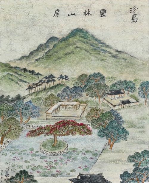 Yunlim Temple    -    Cho Poong RyuKorean, b.1970-Korean ink and gouache on Hanj