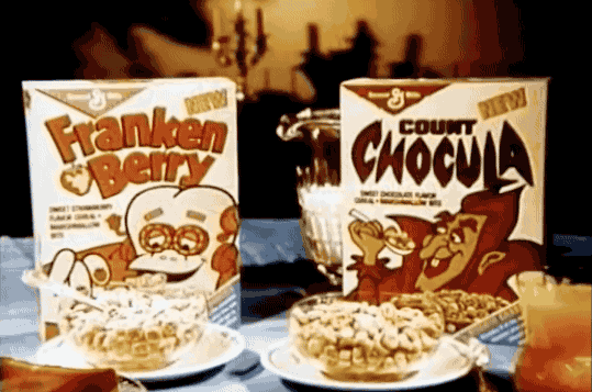 silverstills:Debut of The Monster Cereals Boo Berry (1973) Franken Berry & Count Chocula (1971) 
