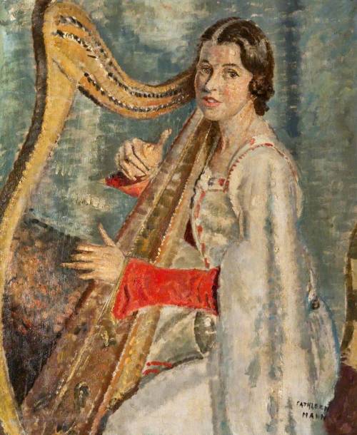 Singer with a Clàrsach (Gaelic Harp). Cathleen Mann (British, 1896–1959). Oil on canvas. Glasgow Lib