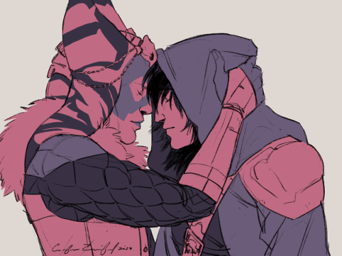 ko-fi commissions for twitter users @ humantorchie (left) and @ Rainbow_Mage26 (right) of their ocs