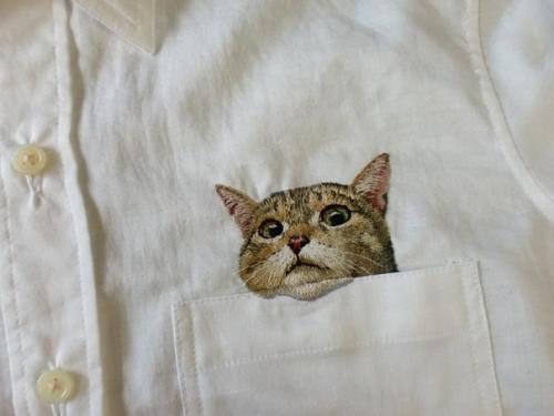 wantgarments:Embroidered Cat Shirts By Hiroko Kubota