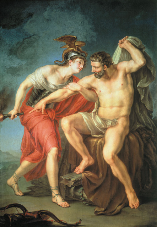 Hercules Burning Himself on the Pyre in the Presence of His Friend Philoctetes, Ivan Akimov, 1782