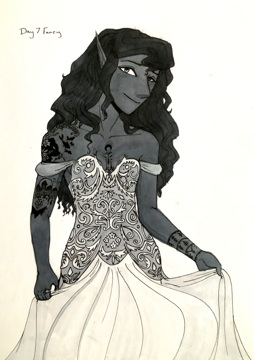 Inktober 2020 Day 7 FancyMy Noble Druid in the pretty dress that she deserves