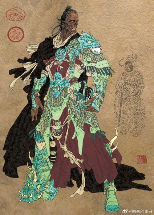 Illustrations of traditional Chinese ghosts and gods in Zhongyuan Festival by画画的张旺.  The last one is