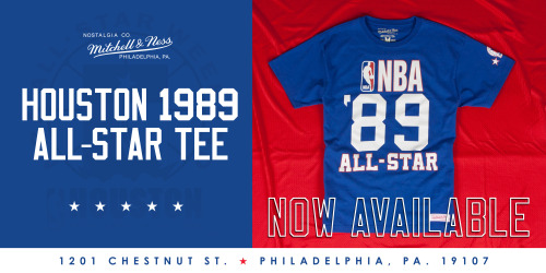 mitchell-ness:  Ready for the upcoming NBA All Star Game in Houston?  We are.  Both the crew and tee are now available at the Mitchell & Ness Flagship Store in Philly and will be on our website soon.  In Houston they will be available at City Gear.