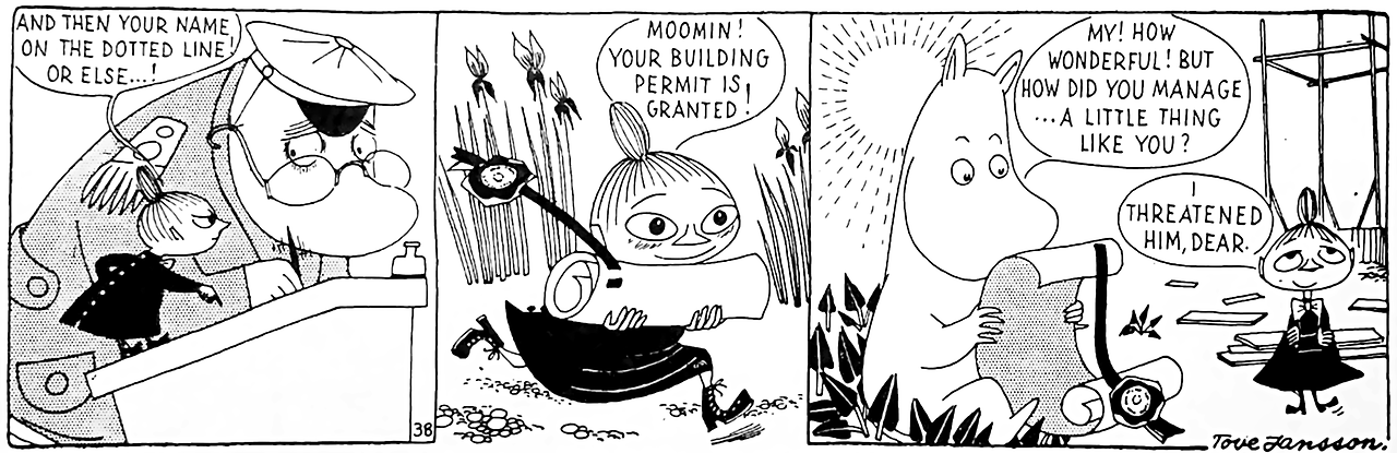 ruffgrl:My favorite bit from the Moomin comics is when Little My threatens a banker