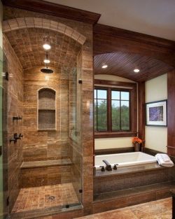 sweetestesthome:  Bathroom brown tile shower