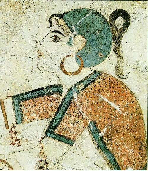 greekgazetteer:Frescoes from Akrotiri (c. 1500bc)- Saffron pickers & offering saffron to a godde