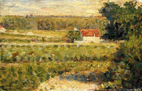 House with Red Roof - Georges Seurat 1882-83Impressionism