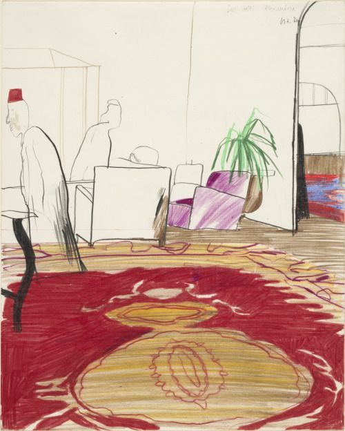 topcat77: David Hockney   Cecil Hotel, 1963  Crayon, coloured pencil and pencil on paper