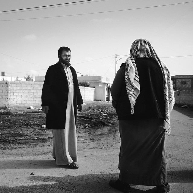 Meeting outside of Mafraq, northern Jordan. One of my favorite stills from the past week. #blackandwhite #photo #arab #jordan #mafraq #desert #syrianconflict