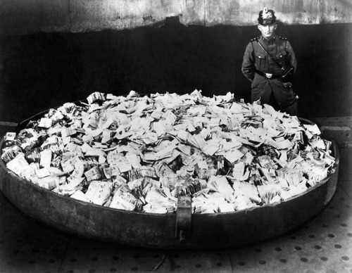A collection of worthless bills to be burned during Weimer Germany’s hyperinflation crises, 1923. At