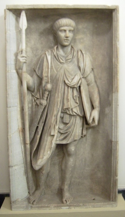 Ancient Roman marble relief depicting a legionary.  Artist unknown; end of 1st cent. CE.  Found at P