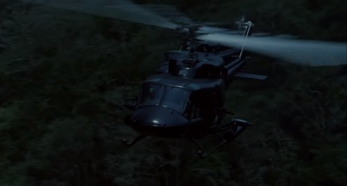 Predator (John McTiernan, 1985), Rampage (Brad Peyton, 2018): Helicopter full of sassy military/mili