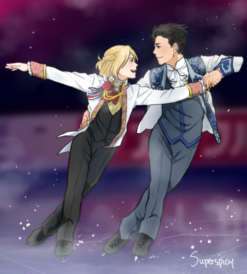superspicy:Otayuri Week Day 6: Pair SkateOH MY GOOODDD!!!! D””X yOU WILL NEVER KNOW HOW MUCH I LOVE THIS ONE SINCE I ALWAYS WANTED TO DRAW THEM PAIR SKATE WITH YURIO WEARING THAT OUTFIT FROM A MAGAZINE  ADKGFGFAKJAF IT’S LOOK PERFECTLY FIT WITH
