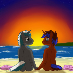 Night Blossom and Amshel enjoying a nice moment on the beach. 