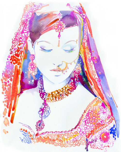 samosaofpassion:Watercolor Indian Bride by Cate Parr x