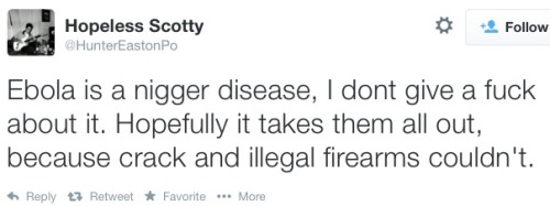 deebott:  omgitsfrizzy:  philerpaderp:  ashley-sunny:  omgitsfrizzy:  politicsoflanguage:  Americans and ebola, recently on twitter.  This is why I refuse to make a Twitter account.  People can be so fucking disgusting.  But if a white person got Ebola