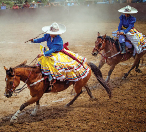 sartorialadventure:Some kickass Mexicanas participating in una charreada (click to enlarge)The charr