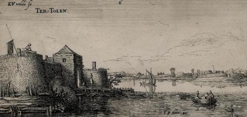 Tholen in Zeeland; View of a Walled Town, Left of a River by Esaias van de Velde, sixth in a series 