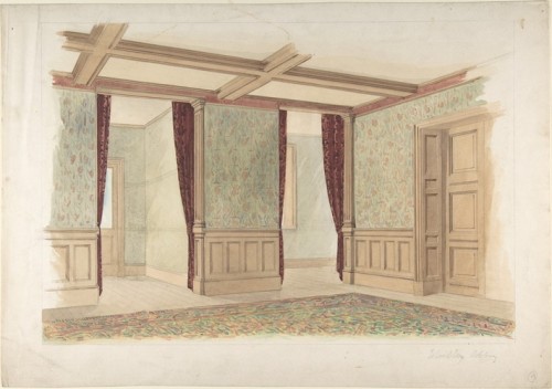 met-drawings-prints: Whitley Abbey, interior by John Gregory Crace, Metropolitan Museum of Art: Draw